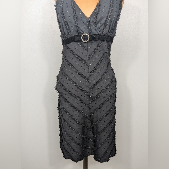 Vintage Y2K Honey Punch Little Black Mini Dress Halter Neck Size Medium Sequins - Picture 8 of 11